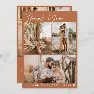 Cartão De Agradecimento Terracotta script chic 6 fotos obrigado de casamen