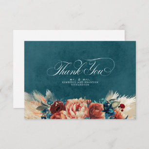 Cartão De Agradecimento Terracotta Teal Floral Boho Casamento Obrigado