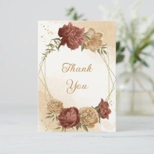Cartão De Agradecimento terracotta terra-tona floral casamento verde