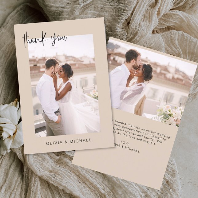 Cartão De Agradecimento Terracotta Wedding Obrigado Foto Minimalista (Criador carregado)