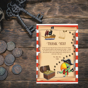 Cartão De Agradecimento Tesouro do Capitão Papagaio Aniversário do Menino 