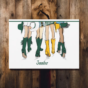 Cartão De Agradecimento Texas Damas Fashion Cowboy Boot Verde Dourado