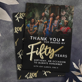 Cartão De Agradecimento Texto atual de 50 anos dourado preto cinquenta scr