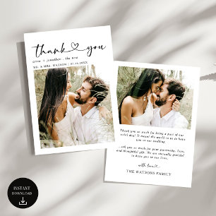Cartão De Agradecimento Texto de Script Simples e Casamento de Foto Obriga