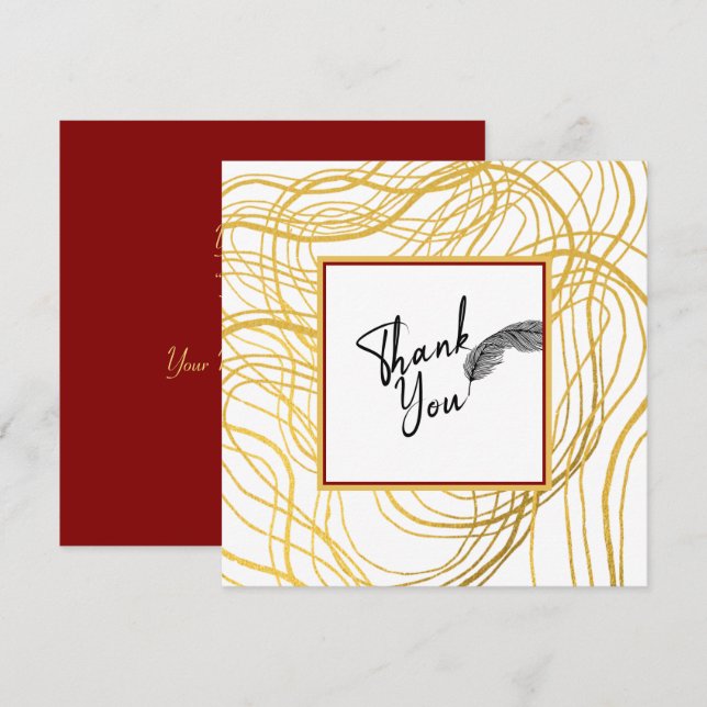 Cartão De Agradecimento Texto Dourado e Preto Simples Chic (Frente/Verso)