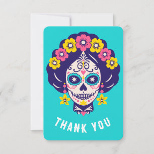 Cartão De Agradecimento Texto Personalizado Menina Caveira Açúcar Floral B