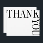 Cartão De Agradecimento Texto preto e branco moderno grande obrigado Nota<br><div class="desc">A tipografia clássica em preto e branco se sente moderna e fresca em um layout único e surpreendente que literalmente empurra as bordas da página. O lado do vazio deixa espaço amplo para uma anotação escrita e pensada de obrigados.</div>
