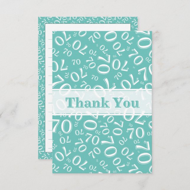 Cartão De Agradecimento Thank You 70 Birthday Number Pattern Teal/White (Frente/Verso)