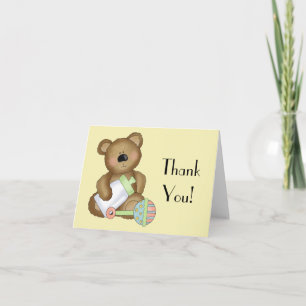 Cartão De Agradecimento Thank You!-Baby Bear with Baby Bottle+Rattle