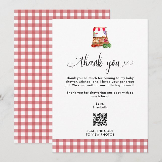 Cartão De Agradecimento Thank you Baby Shower Locally Grown Farm QR Code (Frente/Verso)