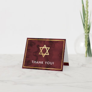 Cartão De Agradecimento THANK YOU bar mitzvah gold star maroon dark red