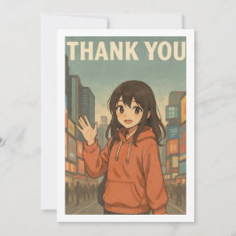 Cartão De Agradecimento Thank You Card - Anime Girl in Times Square