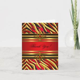 Cartão De Agradecimento Thank You Card Birthday Party Red Zebra Gold Black