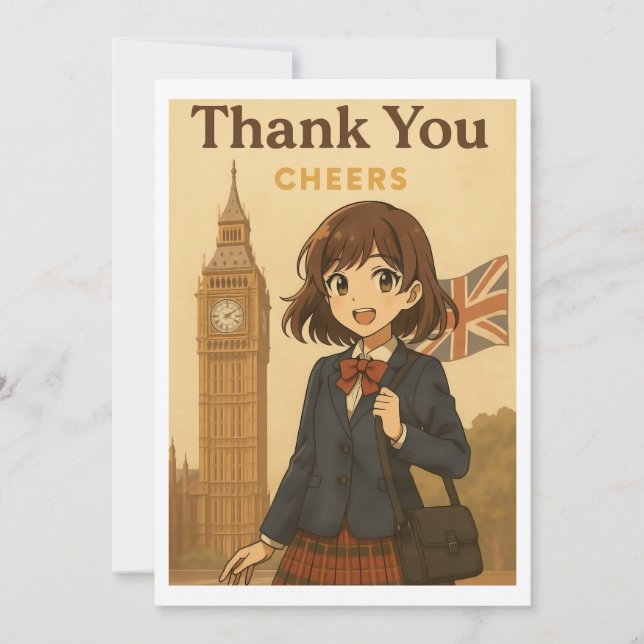 Cartão De Agradecimento Thank You Card - British Anime Schoolgirl (Frente)