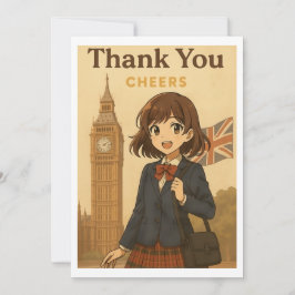 Cartão De Agradecimento Thank You Card - British Anime Schoolgirl