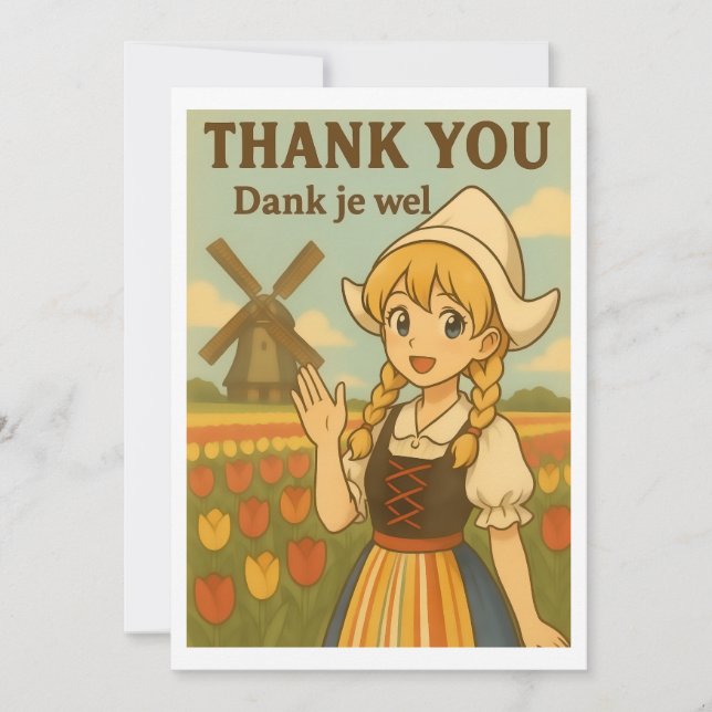 Cartão De Agradecimento Thank You Card - Dutch Girl in Tulip Field (Frente)