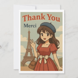 Cartão De Agradecimento Thank You Card - French Anime Girl in Paris