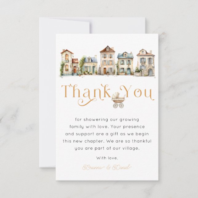 Cartão De Agradecimento Thank You Card – It Takes a Village Baby Shower (Frente)