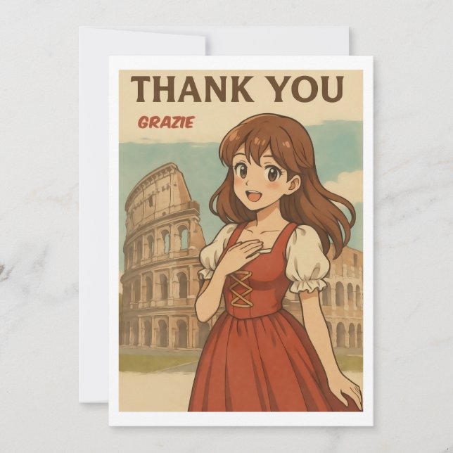 Cartão De Agradecimento Thank You Card - Italian Anime Girl in Rome (Frente)