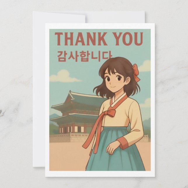 Cartão De Agradecimento Thank You Card - Korean Hanbok Anime Girl (Frente)