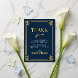 Cartão De Agradecimento Thank You Card Navy Gold Art Deco 80th Birthday