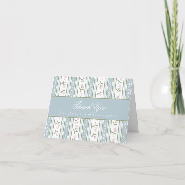 Cartão De Agradecimento Thank You Card | Preppy Floral Stripe Baby Shower (Frente)