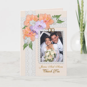 Cartão De Agradecimento Thank you card with wedding photo floral elegance