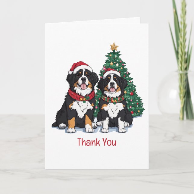 Cartão De Agradecimento Thank You Christmas Bernese Mountain Dogs (Frente)
