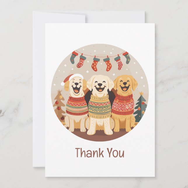 Cartão De Agradecimento Thank You Christmas Labrador Retriever Dogs (Frente)