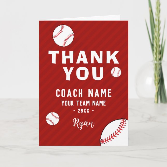 Cartão De Agradecimento Thank you Coach Red Baseball  Card (Frente)