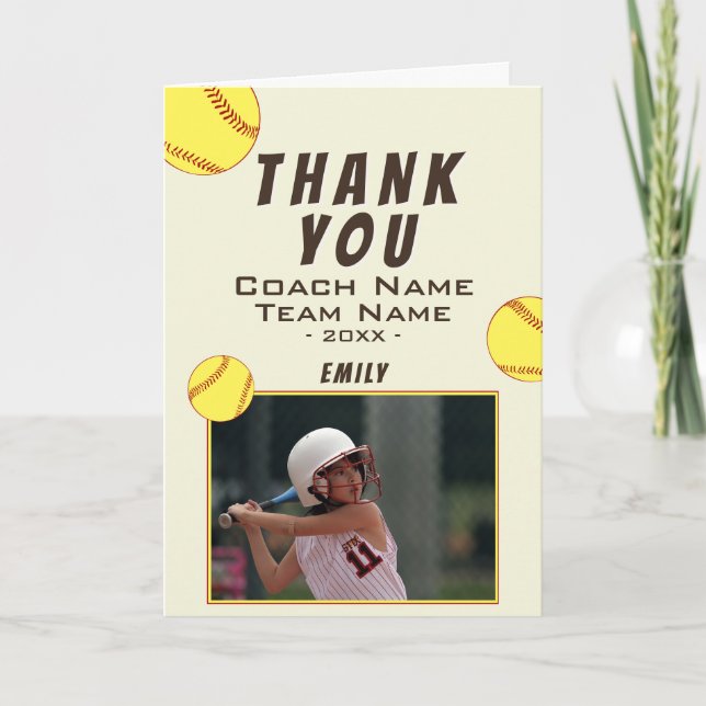 Cartão De Agradecimento Thank you Coach Yellow Softball Photo Card (Frente)
