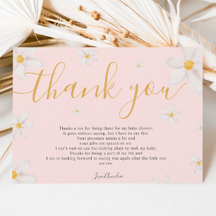 Cartão De Agradecimento Thank you cute daisy watercolor gold baby shower