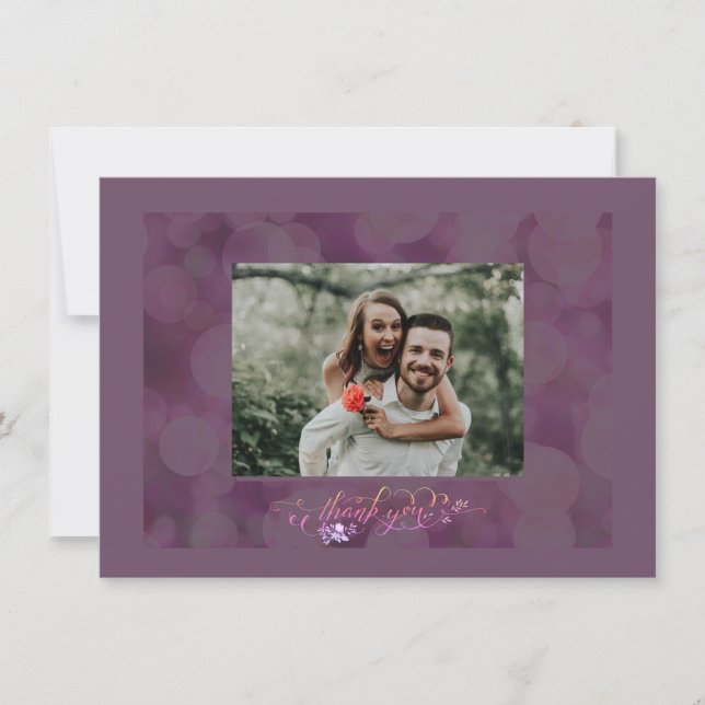 Cartão De Agradecimento Thank You Fancy Script Photo Bubble Frame Card (Frente)