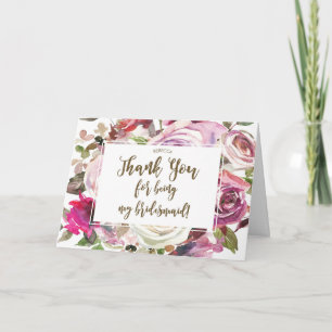 Cartão De Agradecimento thank you for being my bridesmaid card