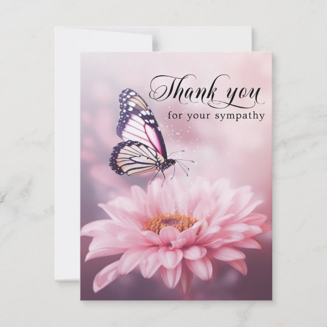 Cartão De Agradecimento Thank you Funeral Butterfly Flower Pink | Photo (Frente)