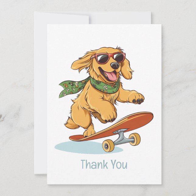 Cartão De Agradecimento Thank You Golden Retriever Dog Skateboarding (Frente)