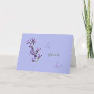 Cartão De Agradecimento Thank You, Grazie, Italian, Purple Sweet Peas