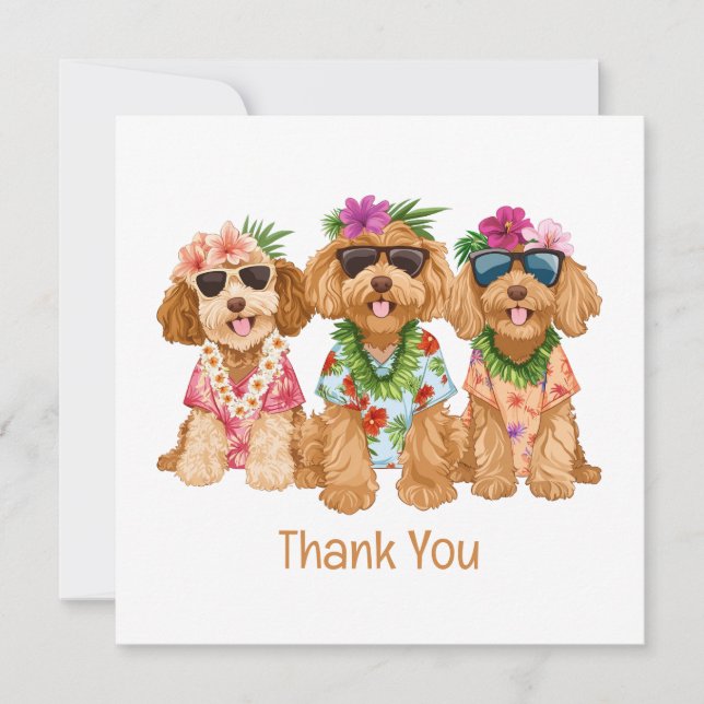 Cartão De Agradecimento Thank You Hawaiian Goldendoodle Dogs Flower Lei (Frente)