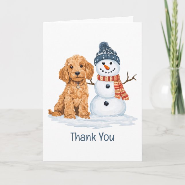 Cartão De Agradecimento Thank You Holiday Winter Goldendoodle Dog Snowman (Frente)