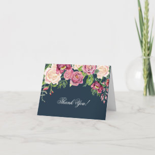 Cartão De Agradecimento Thank You Notes Fall Winter Navy Pink Rose Floral