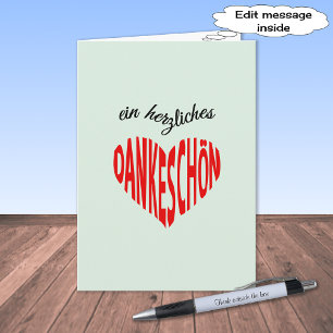 Cartão De Agradecimento Thank you red heart Dankeschon Note