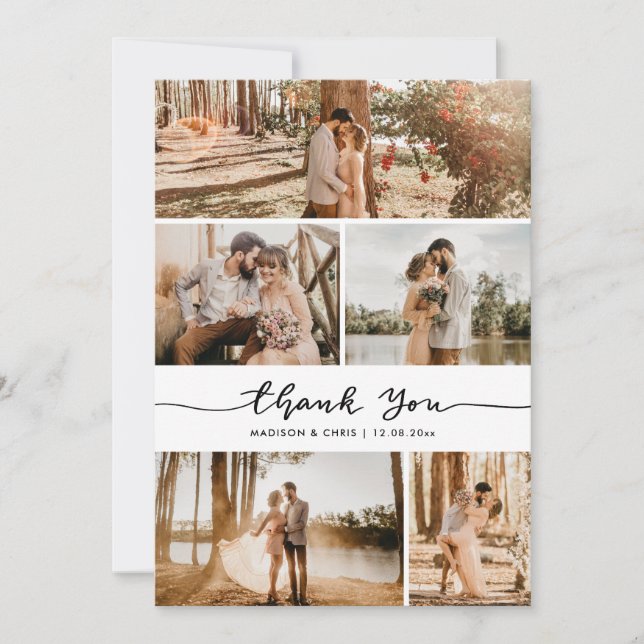 Cartão De Agradecimento Thank You Script Elegant Wedding Photo Collage (Frente)