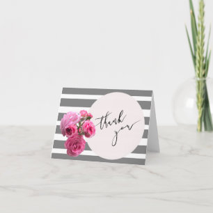 Cartão De Agradecimento Thank You Summer Romance Rose Bouquet /Pink Circle