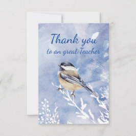Cartão De Agradecimento Thank You Teacher Watercolor Chickadee Winter