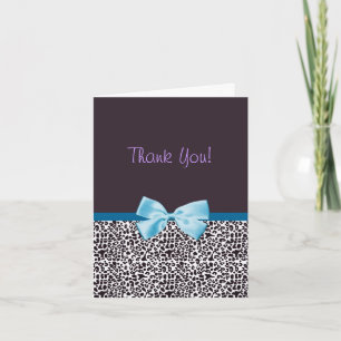 Cartão De Agradecimento Thank You Trendy Leopard Print and Blue Ribbon