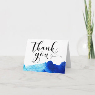 Cartão De Agradecimento Thank You Typography Wedding Blue Watercolor