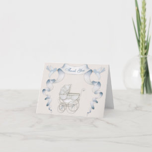Cartão De Agradecimento Thank You Vintage Carriage Ivory Blue Gingham