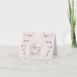 Cartão De Agradecimento Thank You Vintage Carriage Ivory Pink Gingham