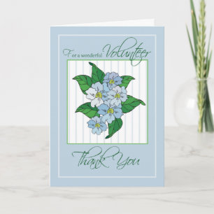 Cartão De Agradecimento Thank You Volunteer with Blue Flowers Illustration