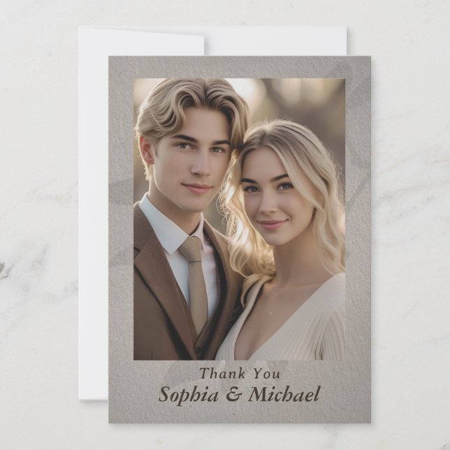 Cartão De Agradecimento Thank You Wedding Card Photo Subtle Leaves (Frente)